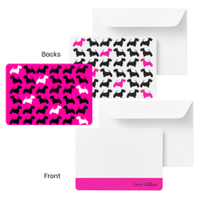 Load image into Gallery viewer, Personalised notecard & luxury envelope set featuring a Scottish Terrier dog silhouette repeating pattern.