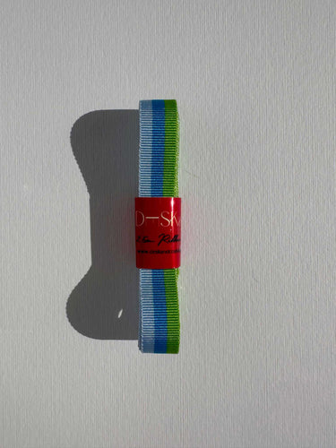 Striped grosgrain premium ribbon roll with tropical blues and green stripes. Add a pop of colour and style to elevate your gift wrapping.  