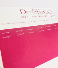 Load image into Gallery viewer, Sheet of 72 pink personalised vinyl kids name labels for permanent labelling of personal possessions.
